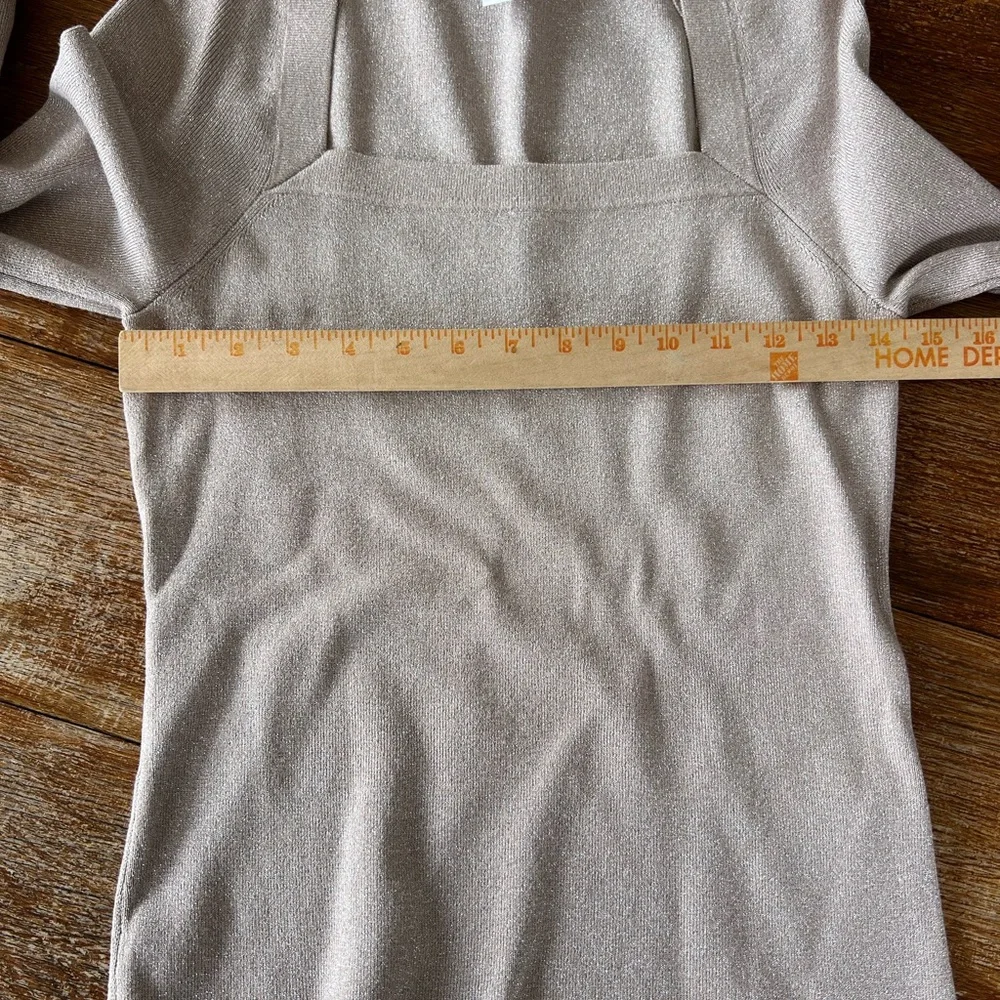 White House Black Market (WHBM) tan with gold shimmer sweater Square Neck Small